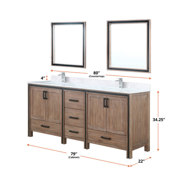 Ziva 80W x 22D Rustic Barnwood Double Bath Vanity and 30Mirrors