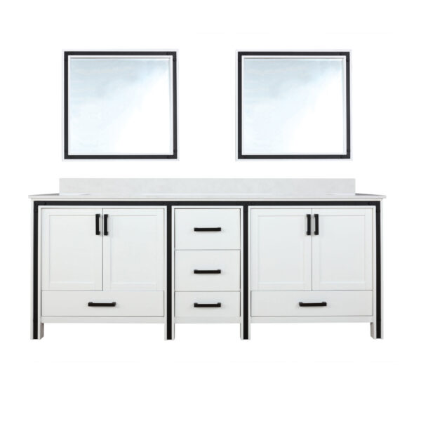 Ziva 84W x 22D White Double Bath Vanity, Cultured Marble Top and 34Mirrors