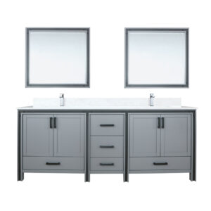 Ziva 84W x 22D Dark Grey Double Bath Vanity, Cultured Marble Top, Faucet Set and 34Mirrors