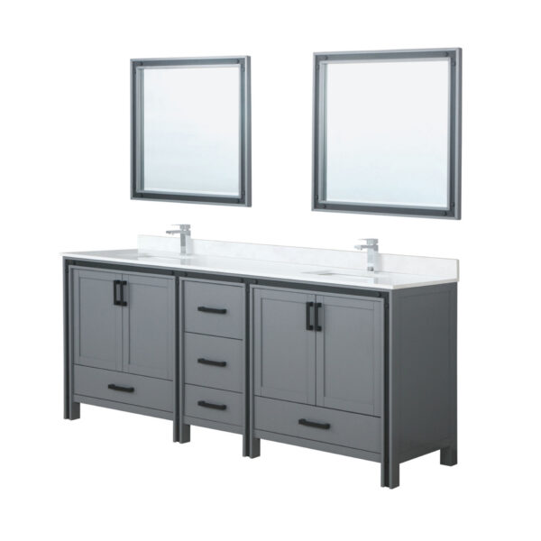 Ziva 84W x 22D Dark Grey Double Bath Vanity, White Quartz Top, Faucet Set and 34Mirrors