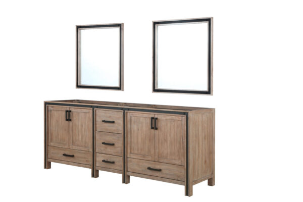 Ziva 84W x 22D Rustic Barnwood Double Bath Vanity and 34Mirrors