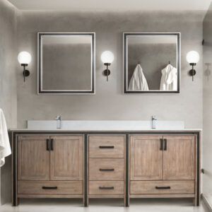 Ziva 84W x 22D Rustic Barnwood Double Bath Vanity and 34Mirrors