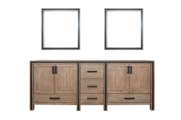 Ziva 84W x 22D Rustic Barnwood Double Bath Vanity and 34Mirrors