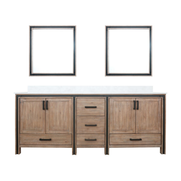 Ziva 84W x 22D Rustic Barnwood Double Bath Vanity, Cultured Marble Top and 34Mirrors