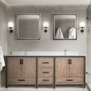 Ziva 84W x 22D Rustic Barnwood Double Bath Vanity, Cultured Marble Top and 34Mirrors