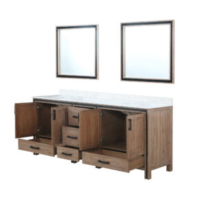 Ziva 84W x 22D Rustic Barnwood Double Bath Vanity, Cultured Marble Top and 34Mirrors