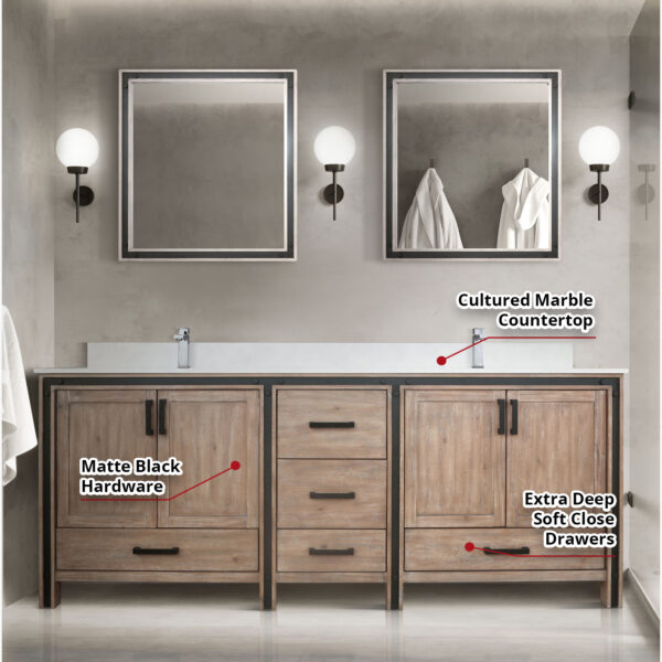 Ziva 84W x 22D Rustic Barnwood Double Bath Vanity and 34Mirrors