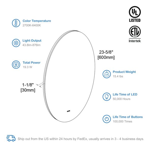 Blossom Orion - 24" Round LED Mirror Frosted Side