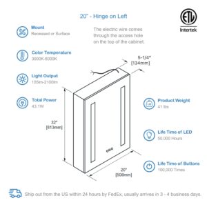 Blossom Pillar -20" LED Medicine Cabinet Left