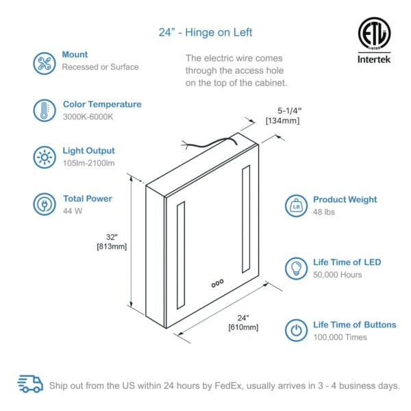 Blossom Pillar -24" LED Medicine Cabinet Right