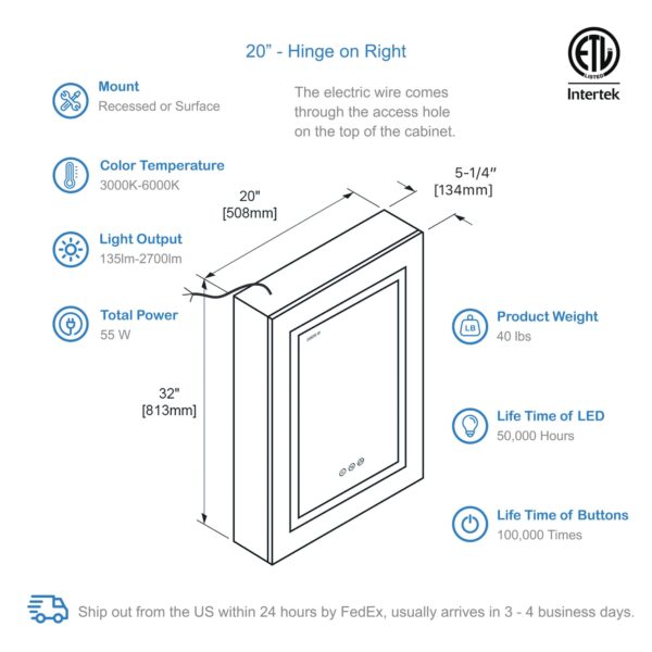 Blossom Asta - 20" LED Medicine Cabinet Right