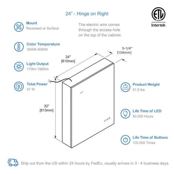 Blossom Sirius - 24" LED Medicine Cabinet Right