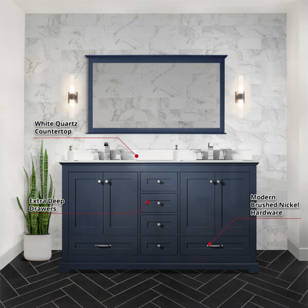 Dukes 60 in. W x 22 in. D Navy Blue Double Bath Vanity and White Quartz Top