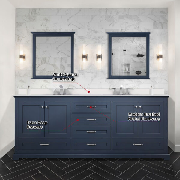 Dukes 80 in. W x 22 in. D Navy Blue Double Bath Vanity and White Quartz Top