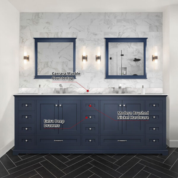 Dukes 84 in. W x 22 in. D Navy Blue Double Bath Vanity and 34 in. Mirrors