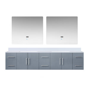 Geneva 84 in. W x 22 in. D Dark Grey Double Bath Vanity, Cultured Marble Top, and 36 in. LED Mirrors