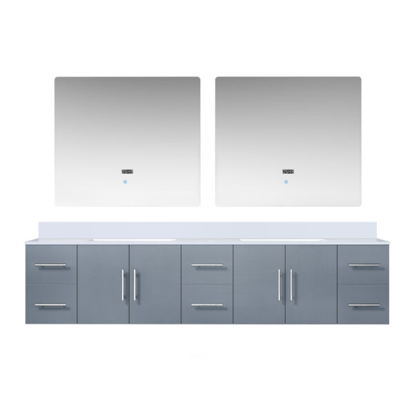 Geneva 84 in. W x 22 in. D Dark Grey Double Bath Vanity, Cultured Marble Top, and 36 in. LED Mirrors