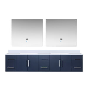 Geneva 84 in. W x 22 in. D Navy Blue Double Bath Vanity, Cultured Marble Top, and 36 in. LED Mirrors