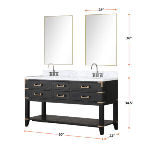 Norwalk 60W x 22D Black Oak Double Bath Vanity and Carrara Marble Top