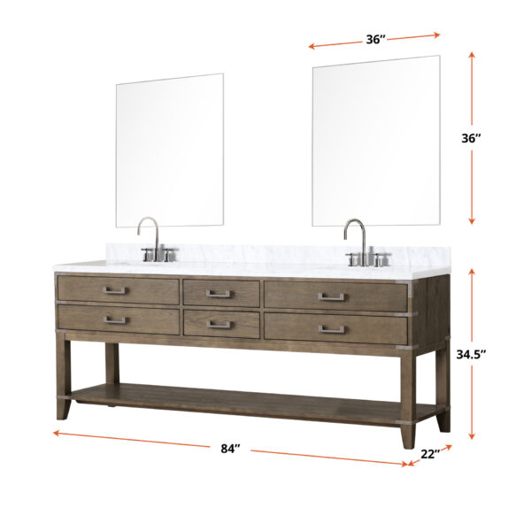 Norwalk 84W x 22D Grey Oak Double Bath Vanity and Carrara Marble Top