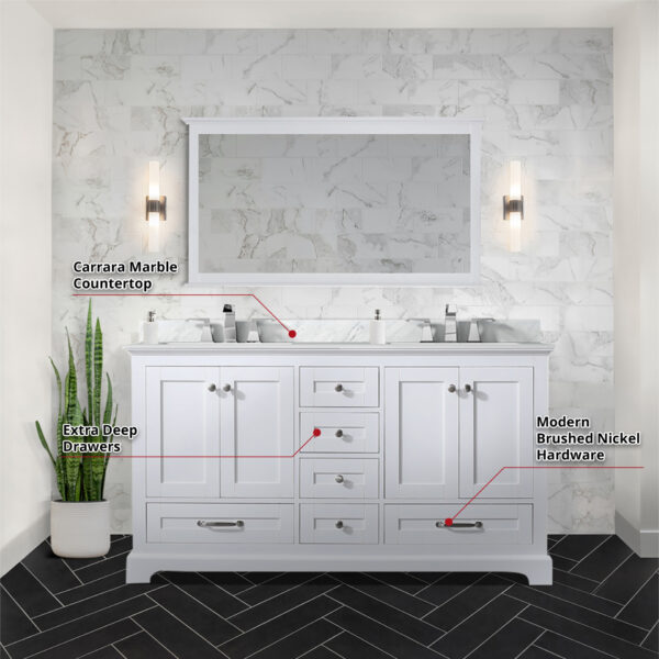 Dukes 60 in. W x 22 in. D White Double Bath Vanity and 58 in. Mirror