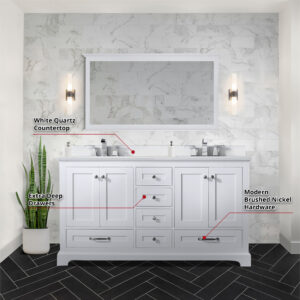 Dukes 60 in. W x 22 in. D White Double Bath Vanity and White Quartz Top