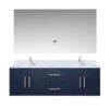 Geneva 60 in. W x 22 in. D Navy Blue Double Bath Vanity, Carrara Marble Top, Faucet Set, and 60 in. LED Mirror