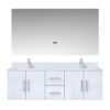 Geneva 60 in. W x 22 in. D Glossy White Double Bath Vanity, Cultured Marble Top, Faucet Set, and 60 in. LED Mirror