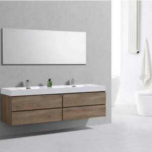 Kubebath BSL80D-BTN Bliss 80 Inch Double  Sink Butternut Wall Mount Modern Bathroom Vanity