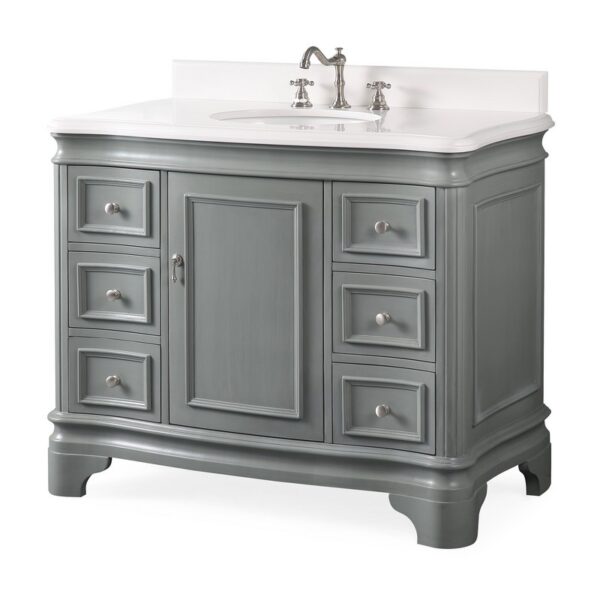 Chans Furniture 1044CK-QT 42 Inches Benton Collection Modern Style Bathroom Vanity In Sesto Grey