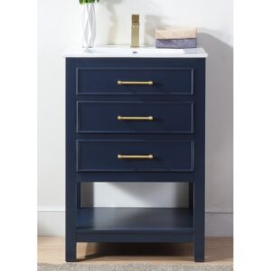 Chans Furniture 2822-V24NB 24 Inches Tennant Brand Aruzza Small Slim Narrow Bathroom Vanity In Navy Blue