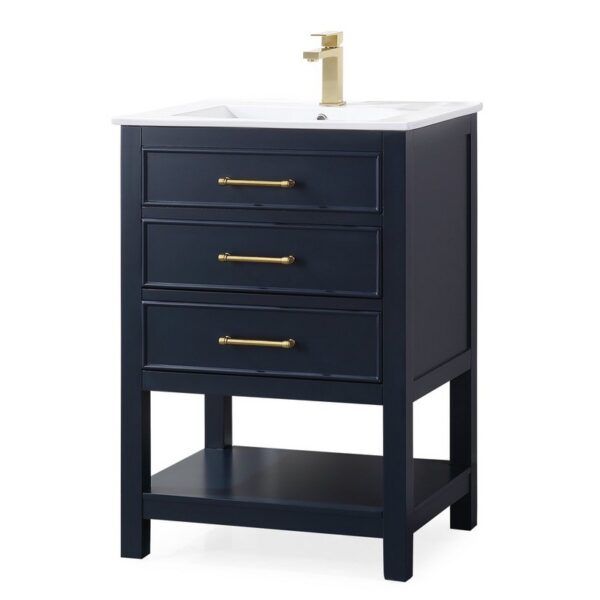 Chans Furniture 2822-V24NB 24 Inches Tennant Brand Aruzza Small Slim Narrow Bathroom Vanity In Navy Blue