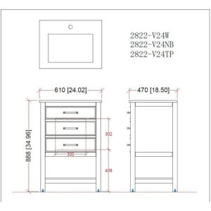 Chans Furniture 2822-V24NB 24 Inches Tennant Brand Aruzza Small Slim Narrow Bathroom Vanity In Navy Blue