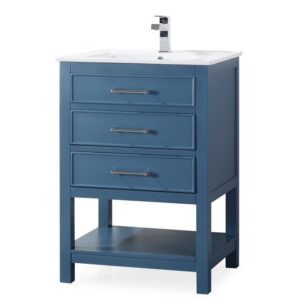 Chans Furniture 2822-V24TB 24 Inches Tennant Brand Aruzza Small Slim Narrow Teal Bathroom Vanity In Blue