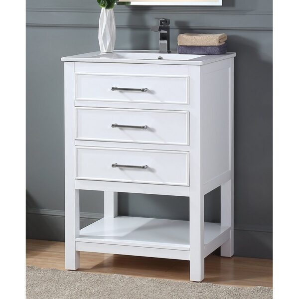 Chans Furniture 2822-V24W 24 Inches Tennant Brand Aruzza Small Slim Narrow Bathroom Vanity In White