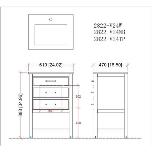 Chans Furniture 2822-V24W 24 Inches Tennant Brand Aruzza Small Slim Narrow Bathroom Vanity In White