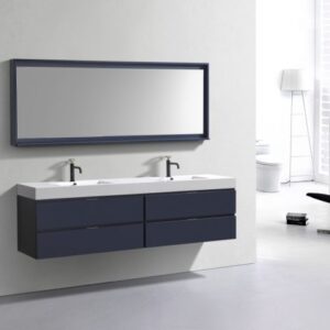 KubeBath BSL80D-BLUE Bliss 80 Inch Wall Mount and Modern Bathroom Vanity in Blue with Double Sink