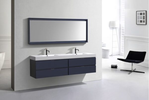 KubeBath BSL80D-BLUE Bliss 80 Inch Wall Mount and Modern Bathroom Vanity in Blue with Double Sink