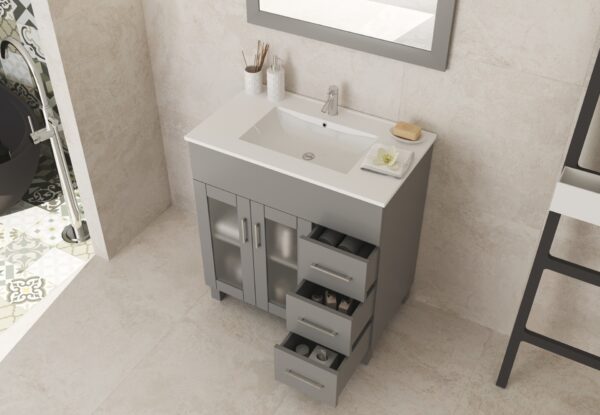 Laviva Nova 32" Grey Bathroom Vanity with White Ceramic Basin Countertop