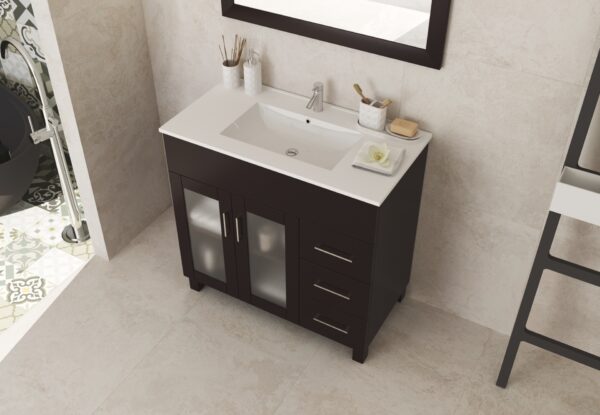 Laviva Nova 36" Brown Bathroom Vanity with White Ceramic Basin Countertop