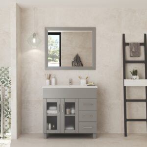 Laviva Nova 36" Grey Bathroom Vanity with White Ceramic Basin Countertop