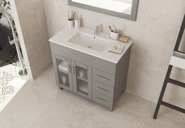 Laviva Nova 36" Grey Bathroom Vanity with White Ceramic Basin Countertop