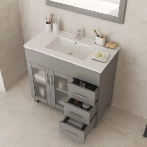 Laviva Nova 36" Grey Bathroom Vanity with White Ceramic Basin Countertop