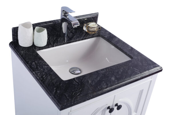 Laviva Odyssey 24" White Bathroom Vanity with Black Wood Marble Countertop