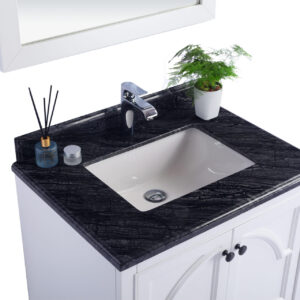 Laviva Odyssey 30" White Bathroom Vanity with Black Wood Marble Countertop