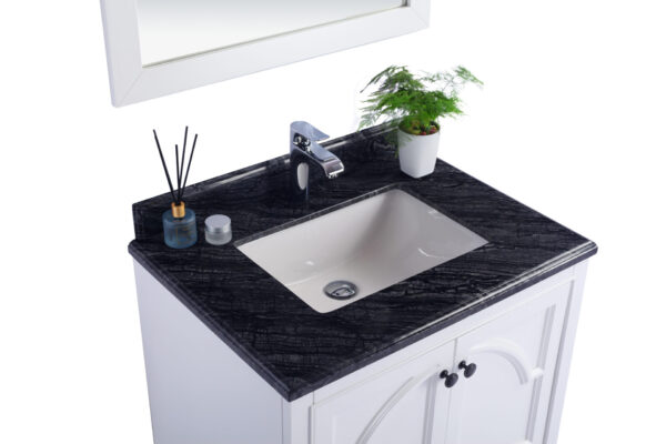 Laviva Odyssey 30" White Bathroom Vanity with Black Wood Marble Countertop