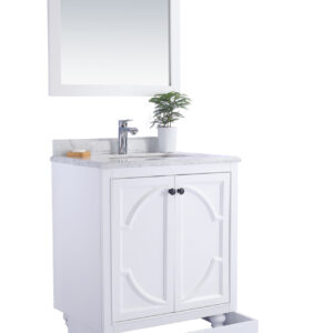 Laviva Odyssey 30" White Bathroom Vanity with Black Wood Marble Countertop