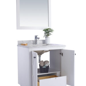 Laviva Odyssey 30" White Bathroom Vanity with White Stripes Marble Countertop