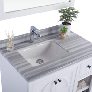 Laviva Odyssey 36" White Bathroom Vanity with White Stripes Marble Countertop