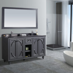 Laviva Odyssey 60" Maple Grey Double Sink Bathroom Vanity with Black Wood Marble Countertop